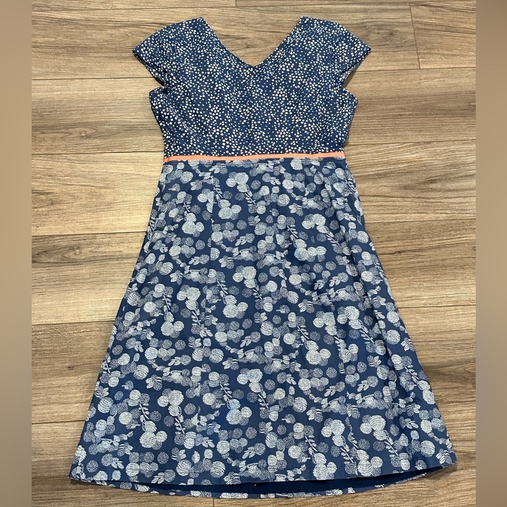 Boden Navy Floral Cap-Sleeve Sheath Dress with Pink Belt - Picture 9 of 9